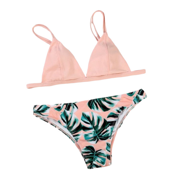 Zaful Pink Palm Tree Print Bikini Medium - Picture 2 of 5